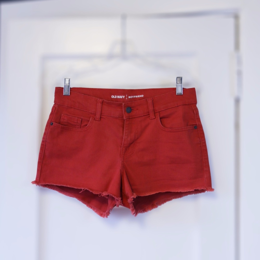 Old Navy Boyfriend Cutoff Shorts (Pre-owned, Size 4, Red)